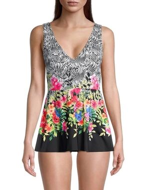 NWT Johnny Was Rose Skirted One Piece Swimsuit Sz XL